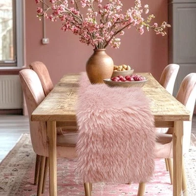 Blush Pink Pastel Table Runner 72 inches Fur Pink Dresser Runner for Pastel C... - Image 1 of 4