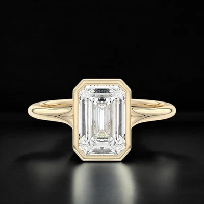 Engagement Ring Semi Mount Emerald Cut Setting 14k Yellow Gold Size  4 5 6 7 - Image 1 of 4