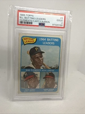 Tarjeta #2 Topps NL Batting Leaders 1965 Bob Clemente Rico Carty Hank Aaron PSA 2 Foto 1 de 2