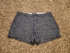 Old Navy Shorts Damen 10 blau Chambray gepunktet Alltag Leinen Baumwolle - Bild 1 von 7