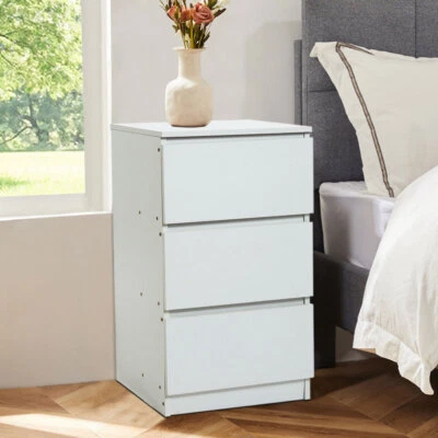 Bedside 3 Drawer Storage Cabinet White Chest of Drawers Side Table Shelf Bedroom - Image 1 of 4