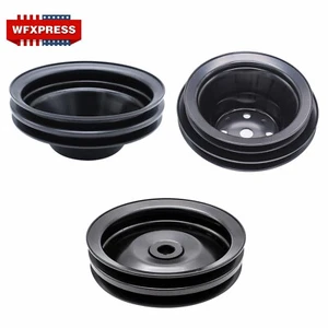 Black LWP Water Pump & Crankshaft & Power Steering Pulleys For SBC Chevy 283-350 - Picture 1 of 14