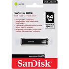 SanDisk 64GB Ultra USB3.1 (Gen 1) Type-C Flash Drive, up to 150MB/s - Black, New