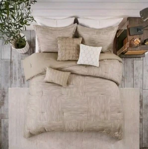 Madison Park Seer suckle Weave Design 7 Piece Comforter Set Size Queen Taupe - Picture 1 of 7