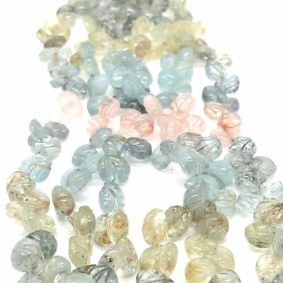 Aquamarine Beads Pink Green Beryl Carved Drop Shapes 6 Strand Lot 804 Carats - Image 1 of 4