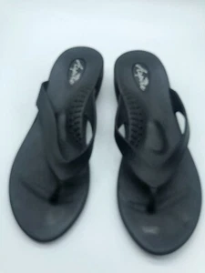 Okabashi Aspire Flip Flops Womens M (7-7.5) Black Thong Slip On Low Wedge Shoes - Picture 1 of 9