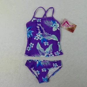 Kanu Surf Swimsuit Girls 4 Purple Floral 2 Piece Tankini Swimwear 5524 - Picture 1 of 12