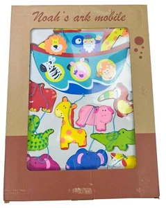Noah’s Ark Wood Mobile Bible Story Animals Rainbow Baby Nursery Kids Room - Picture 1 of 4