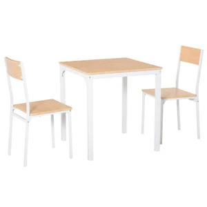 3 Piece Dining Set Kitchen Small Space Square Table and 2 Chairs Metal Frame Oak - Picture 1 of 10