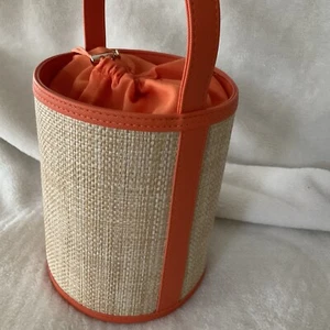 Stephanie Johnson for Neiman Marcus Round Raffia & Orange Drawstring Top Bag NEW - Picture 1 of 6
