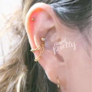 16g conch rectangle double chain cartilage earring, conch hoop, 316l steel 1pc - Picture 1 of 9