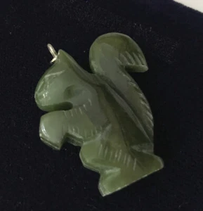 Sterling Silver 925 Jade Jadeite Squirrel Animal Pendant Necklace Charm B - Picture 1 of 12