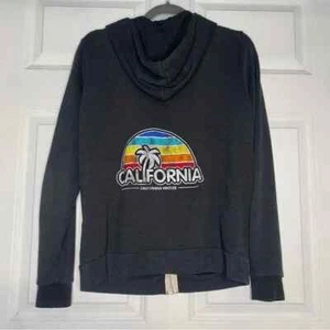 Californian Vintage Hooded Zip Up Sweatshirt Grey Rainbow Size 14 Youth - Picture 1 of 10