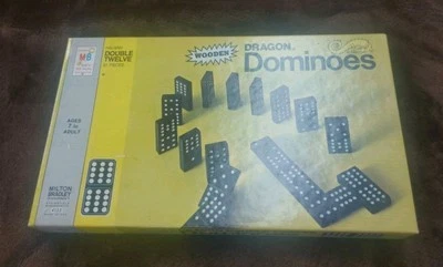 Milton Bradley Dominoes Dragon #4133 Halsam Double Twelve 91 Wood Pc Colored F-S - Image 1 of 4