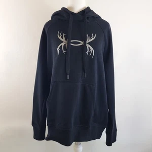 Under Armour Womens Black/Concrete UA Rival Large Fleece Antler Hoodie Outdoor - Picture 1 of 9