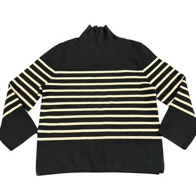 H&M Mujer Suéter Cuello Simulado Rayas Negro y Crema, XS  Foto 1 de 4