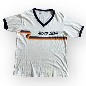 Vintage 80s Champion Notre Dame University Ringer T-Shirt Men’s Large Distressed - Imagen 1 de 3