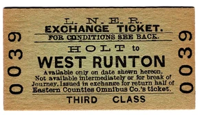 Billete de tren/autobús: L.N.E.R. Ómnibus & Eastern Counties: Holt to West Runton - Imagen 1 de 1