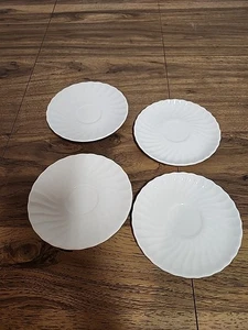 4 Beautiful White Off White Antique Small Plates With Wave Design - Picture 1 of 10
