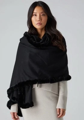 N Peal LONDON LARGE WOMEN'S MERIBEL WOVEN REAL FUR TRIM CASHMERE SHAWL $850 - Image 1 of 4