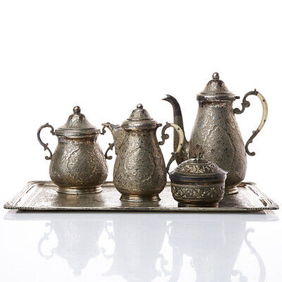 1916 Grams Antique Persian Qajar Islamic Solid Silver Coffe Service Set • 6,114.44$