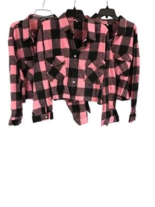 Pink & Black Plaid Cropped Flannel Shirt 2XL - Picture 1 of 8