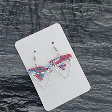 Womens Handmade Polymer Clay Earrings Dangly Triangle Statement Blue Pink White