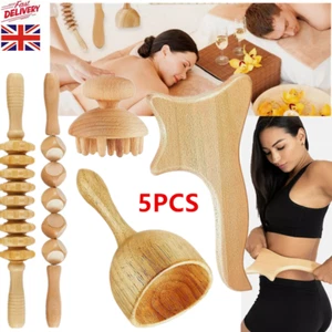 5Pcs Wood Therapy Massage Tools Lymphatic Drainage Massager Maderoterapia Kit UK - Picture 1 of 12