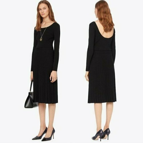 NUOVO abito a pieghe Tory Burch Florence lavorato a maglia midi nero taglia L #D3276