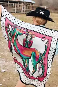 DOPPELTER D RANCHSCHAL mehrfarbig Western PFERD MÄDCHEN Druck - 36 Zoll x 36 Zoll - Neu - Bild 1 von 4