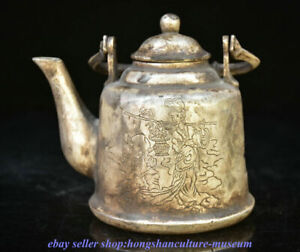 5 " Old China Silver Dynasty Beauty Woman Tongzi Pattern Portable Teapot