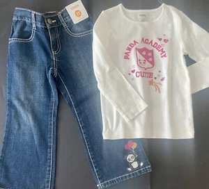 NWT Girls 3T Gymboree PANDA ACADEMY Cotton Denim JEANS & LONG SLEEVE TOP 2pc Set - Picture 1 of 5