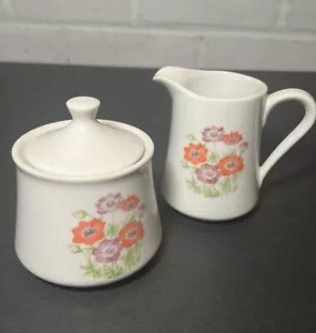 Vintage weißes Porzellan Sahne und Zucker mit Blumenmuster - Bild 1 von 9
