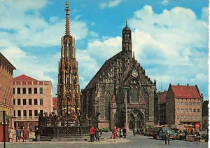 Postcard Germany Nurnberg Housing Market Clock Tower. Circa 1992 - Picture 1 of 2