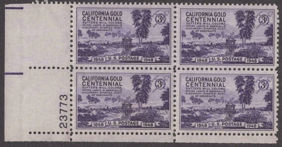 Scott # 954 - US Plate Block Of 4 - California Gold Rush - MNH - 1948 - Image 1 of 1