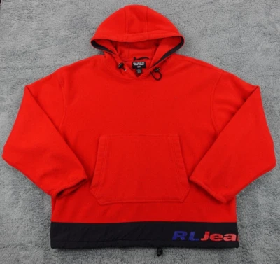 VTG Ralph Lauren Jeans Co Hoodie Men Large Red Fleece Pullover Pocket Polo Jeans - Image 1 of 4