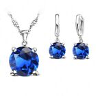 925 Sterling Silver Blue Cubic Zirconia Crystal Necklace Pendant And Earring Set
