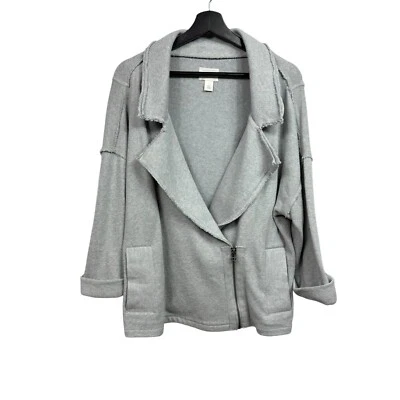 Caslon Nordstrom Womens Jacket Gray Cotton Raw Hem Knit Blazer Size Large - Image 1 of 4