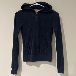 Juicy Couture Vintage Dark Blue Velour Zip Hoodie Jacket Petite P XS - Bild 1 von 3