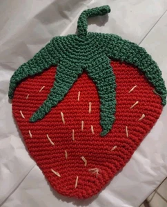 Sottopiumino all'uncinetto rosso fragola cucina decorazione parete pad caldo porta pentole vintage - Foto 1 di 1