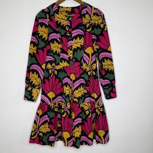 Vestido J Crew para mujer 2 audaz floral brillante manga larga en capas botón delantero mini - Imagen 1 de 7