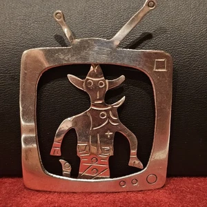 Seltene Taxco 925 Silber bewegliche Cowboy TV Brosche/Anhänger - signiert TA-97 Mexico - Bild 1 von 14