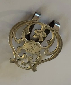 Antique Edwardian French Sterling Silver Napkin Holder Money Clip Ornate - NR - Picture 1 of 6