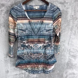 World Unity Womens Boho Abstract Tribal Festival Tunic Top Medium Artsy Boutique - Picture 1 of 11