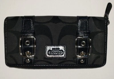 Cartera sin asas Coach Zoe vintage doble hebilla negra firma cremallera en C escasa difícil de encontrar Foto 1 de 4