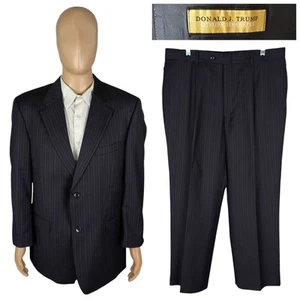 Donald J. Trump Luxury Two Piece Navy Blue Stripe Wool Suit 42R Pants 35X29.5 - Picture 1 of 14