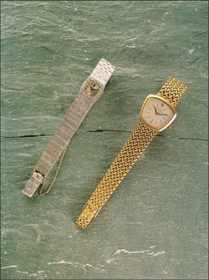 1989 年复古印花劳力士女士黄金手表钻石红宝石时计艺术盘 — 第 1/4 张图片