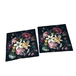 World Market Black Velvet Dark Floral Printed Accent Pillow Cover Dark Romantic - Picture 1 of 12