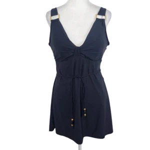 Spanx Swimwear Black Swim Dress NWT Size 12 Black Slimming Swimsuit with Belt - Picture 1 of 15