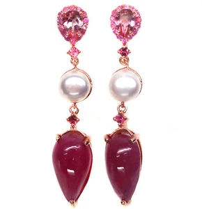 Heated 9 X 17 mm. Red-Ruby Pearl Topaz Sapphire Earrings Silver 925 Sterling - Picture 1 of 6